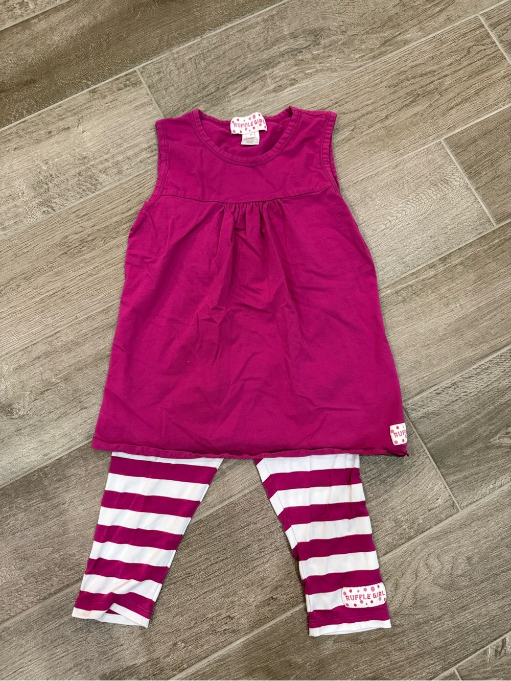 RuffleGirl Pink Tunic & Striped Leggings Kids Matching
